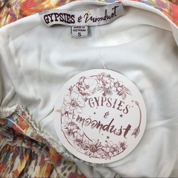 GYPSIES & MOONDUST Dress Boho V Neck Watercolor Tie Dye Knot Sleeve Small NWT - Picture 6 of 8